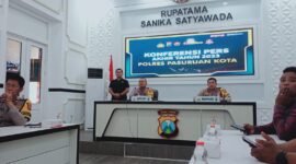 Caption. Kapolres Pasuruan Kota AKBP Makung Ismoyo Jati didampingi Wakapolres saat konferensi pers 