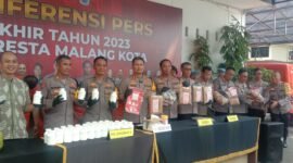 Foto : Kapolresta Malang Kota Kombes Pol Budi Hermanto saat rilis akhir tahun 2023