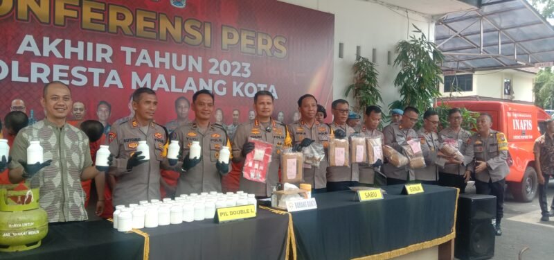 Foto : Kapolresta Malang Kota Kombes Pol Budi Hermanto saat rilis akhir tahun 2023
