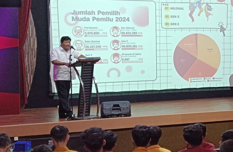 Caption. Andreas Eddy Susetyo anggota DPR RI komisi XI saat memberikan pendidikan politik bagi siswa siswi di SMK Muhammadiyah 5 Kepanjen Malang 