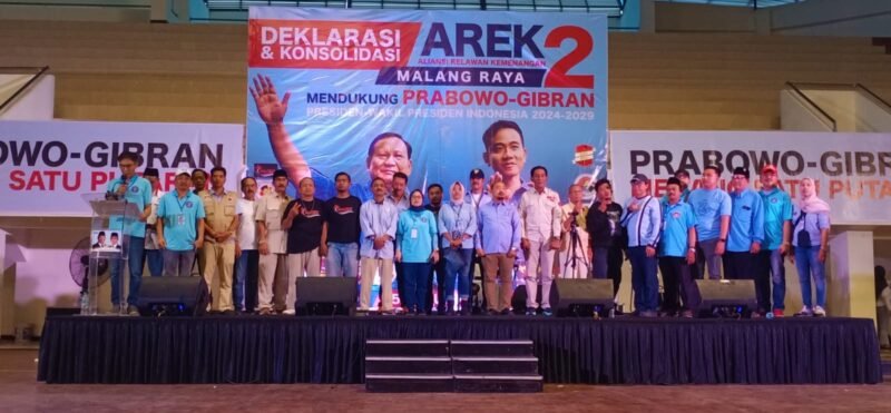 Foto : Aliansi Relawan Kemenangan pasangan calon Presiden nomor ururt 02 Prabowo – Gibran (AREK2) Malang Raya menggelar Deklarasi dan Konsolidasi 