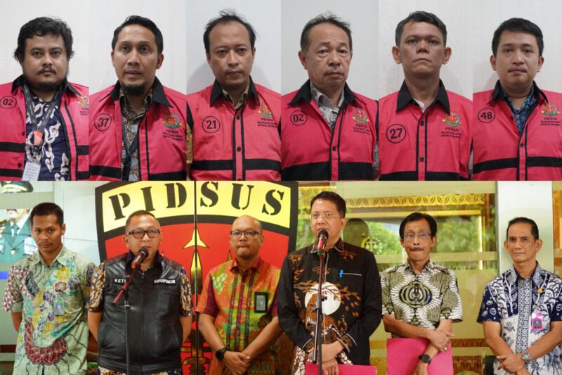Foto : - Tim Penyidik Jaksa Agung melakukan penahanan terhadap 6 orang tersangka, yang terkait dengan perkara dugaan tindak pidana korupsi proyek pembangunan jalur kereta api Besitang-Langsa pada Balai Teknik Perkeretaapian Medan tahun 2017 s/d 2023