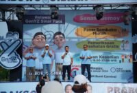 Foto : Relawan pendukung Capres 02 Prabowo - Gibran gelar acara senam Gemoy di Kota Malang