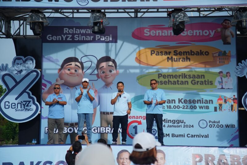 Foto : Relawan pendukung Capres 02 Prabowo - Gibran gelar acara senam Gemoy di Kota Malang