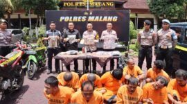 Foto : Kepolisian Resor Malang, Polda Jatim, berhasil menangkap 10 pelaku dengan 29 kasus tindak pidana pencurian dan penadahan kendaraan bermotor