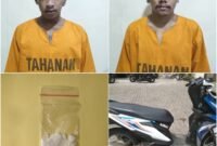 Foto : Terduga dua kurir sabu dan barang bukti yang diamankan Polsek Jabung