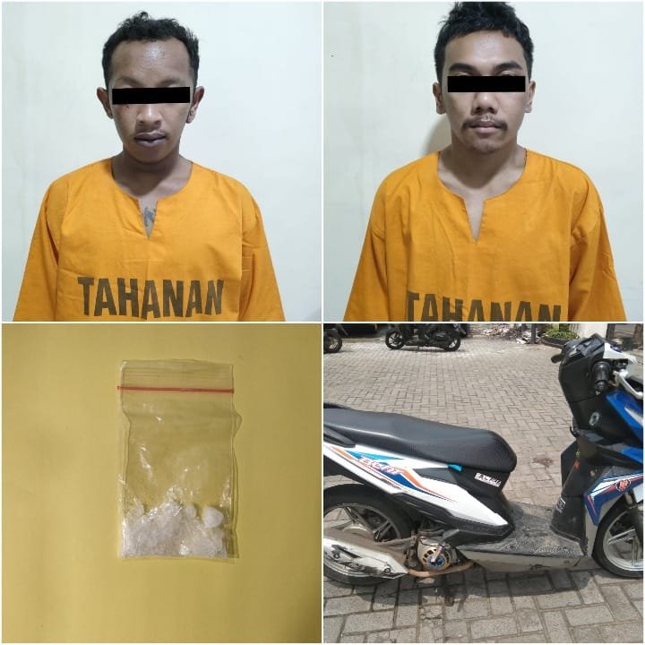 Foto : Terduga dua kurir sabu dan barang bukti yang diamankan Polsek Jabung