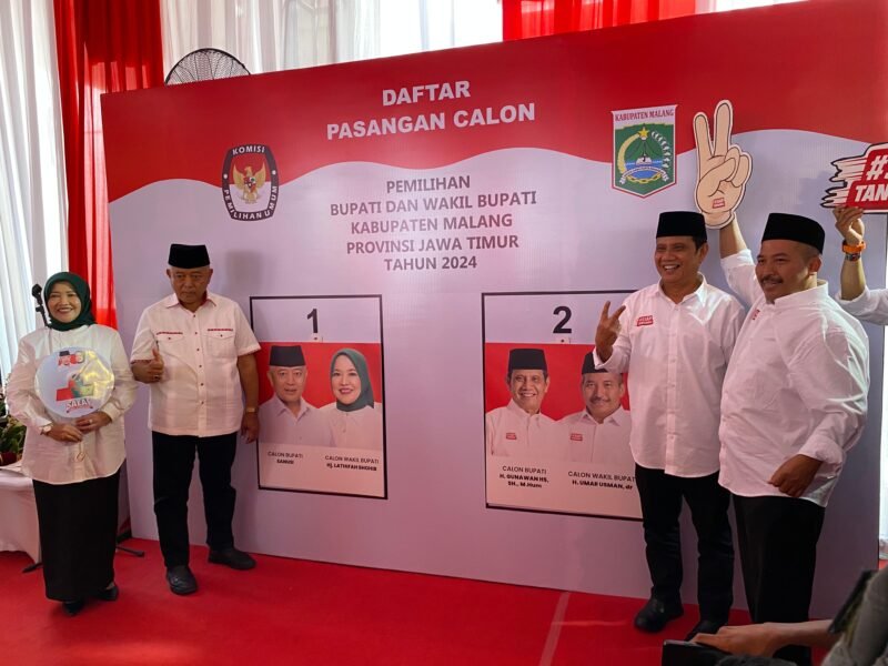  Foto : Dua pasangan calon Bupati dan Wakil Bupati Malang Sanusi-Lathifah dan Gunawan-Umar