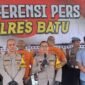 Ket foto. Konferensi pers Operasi Tangkap Tangan (OTT) tindak pidana pemerasan oknum wartawan dan PPA kota Batu oleh Kepolisian Resor Batu 
