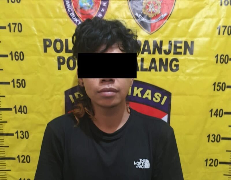 Ket foto. Pelaku penusukan yang berinisial S (30) yang berhasil diringkus jajaran Satreskrim Polres Malang 