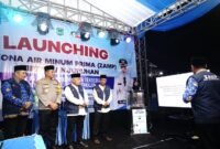 Ket foto. Bupati Malang H.M Sanusi, didampingi Kapolres Malang AKBP Danang Setiyo PS, Ketua DPRD, Darmadi dan Sekretaris Daerah saat prosesi peluncuran ZAMP di kantor pusat Perumda Tirta Kanjuruhan Malang 