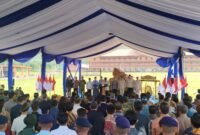 Ket foto. Presiden RI, Prabowo Subianto didampingi Kapolri, Jenderal Polisi Listyo Sigit Prabowo, Panglima TNI, Jenderal, Agus Subianto dan beberapa menteri saat menyampaikan sambutan pada peresmian SMA Taruna Nusantara Malang