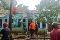 Ket foto. Tim gabungan dan BPBD kabupaten Malang saat melakukan evakuasi pohon tumbang yang menimpa rumah warga