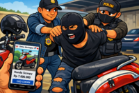 Ket foto. Gambar karikatur pencurian Kendaraan bermotor yang diringkus aparat Kepolisian 