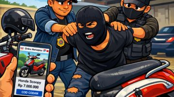 Ket foto. Gambar karikatur pencurian Kendaraan bermotor yang diringkus aparat Kepolisian 