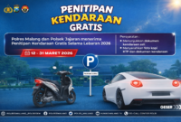 Ket foto. Selebaran pengumuman penitipan kendaraan bermotor yang di gagas jajaran Kepolisian Resor Malang untuk masyarakat yang akan mudik ke kampung halaman 