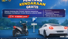 Ket foto. Selebaran pengumuman penitipan kendaraan bermotor yang di gagas jajaran Kepolisian Resor Malang untuk masyarakat yang akan mudik ke kampung halaman 