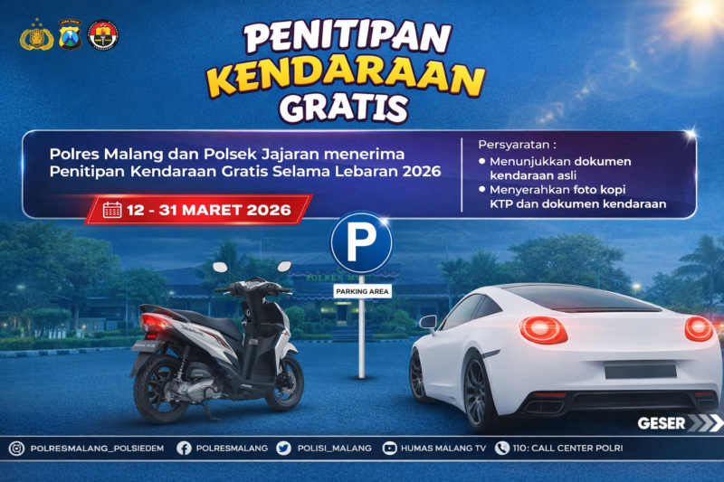 Ket foto. Selebaran pengumuman penitipan kendaraan bermotor yang di gagas jajaran Kepolisian Resor Malang untuk masyarakat yang akan mudik ke kampung halaman 