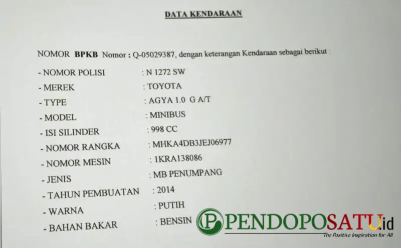 Spesifikasi Berita Kehilangan (Foto: Seno pendoposatu.id)