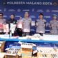 Ket foto. Kapolresta Malang Kota, Putu Kholis Aryana bersama jajarannya saat menggelar konferensi pers 