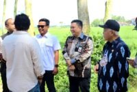 Ket foto. Bupati Malang, HM Sanusi (topi hitam) didampingi Sekretaris Daerah, Budiar Anwar dan beberapa anggota DPRD kabupaten Malang serta pimpinan Bank Jatim cabang Kepanjen saat berdialog pembahasan titik lokasi alun alun Kepanjen 