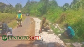 Kepala Desa Oro-oro Ombo Wetan, Gus Amin Bersama Warga Saat Pemasangan Paving (Foto: Abdullah Pendoposatu)