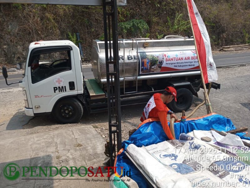 Tampak petugas gabungan mendistribusikan air bersih (Foto: Seno pendoposatu.id)