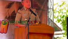 Kepala Diskoperindag Kabupaten Pasuruan, Taufikhul Ghoni saat memberikan sambutan di lokasi pasar murah Grati (Foto: Abdullah pendoposatu.id)