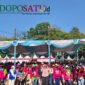 Ketua KORMI kabupaten Pasuruan, drg. Merita Rusdi Sutejo saat memimpin senam di taman Candra Wilwatikta (Foto: Abdullah pendoposatu.id)