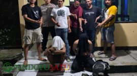 Tim gabungan Polsek Tegaldlimo dan Polresta Banyuwangi saat mengamankan dua terduga pelaku perburuan liar di TNAP (Foto: Boby pendoposatu.id)